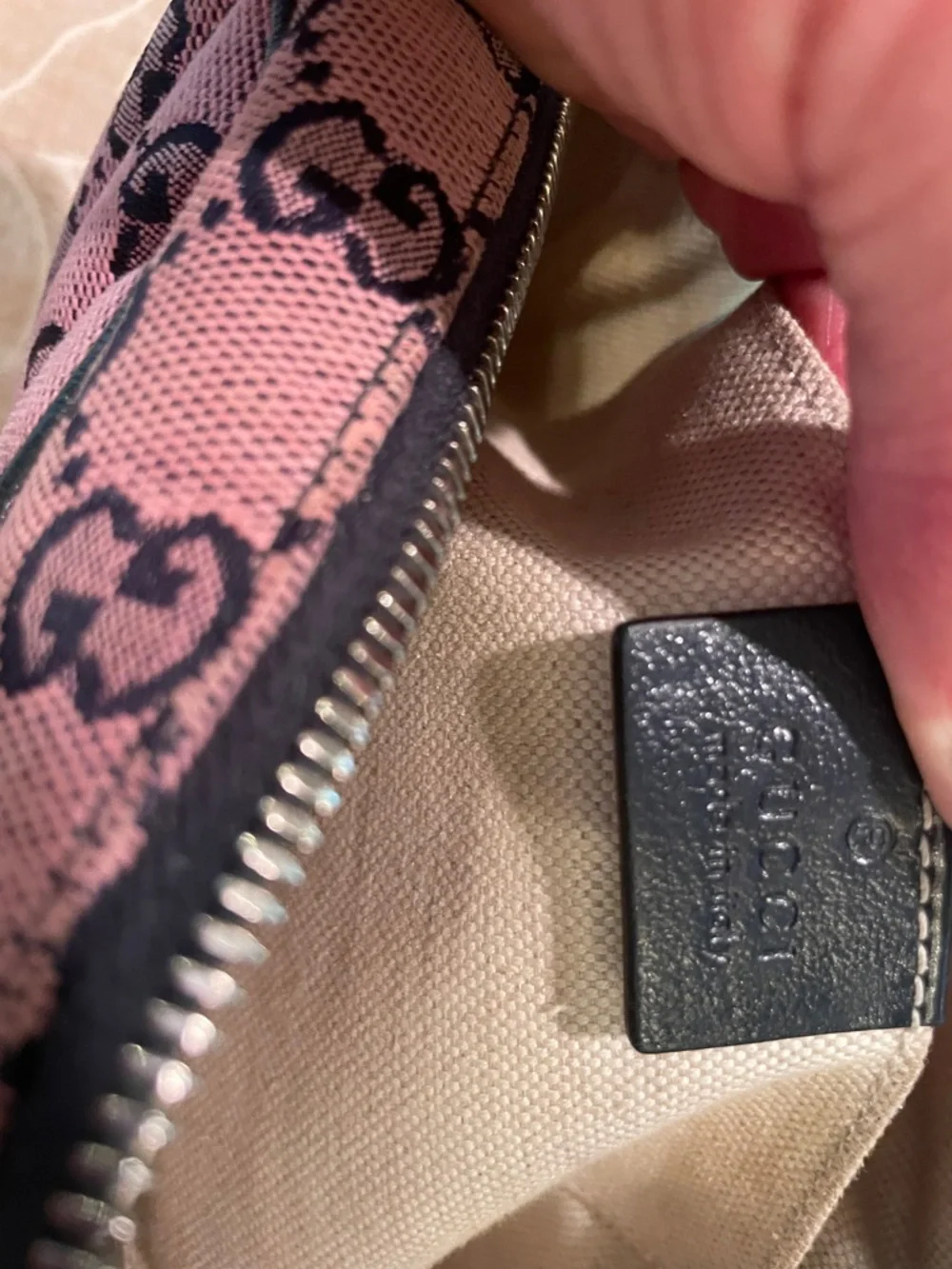 Gucci Pink GG Canvas Crossbody with Black Trim